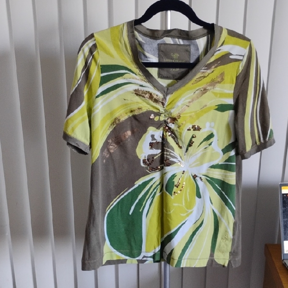 Luisa Cerano Colorful Floral V-Neck Top